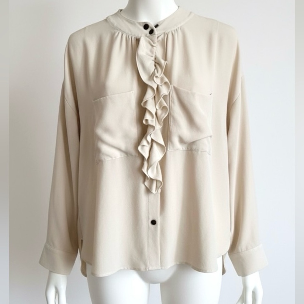 Ramy Brook Cream Ruffled Button Up Blouse - Picture 2 of 12